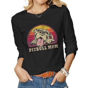 Proud Pitbull Mom - Pittie Mom Vintage Smiling Pitbull Women Graphic Long Sleeve T-shirt - Seseable