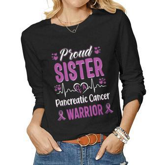 Proud Sister Pancreatic Cancer Warrior Awareness Ribbon Women Long Sleeve T-shirt | Mazezy