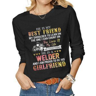 Proud To Be A Welder Girlfriend Women Welding Girlfriend Women Graphic Long Sleeve T-shirt - Seseable