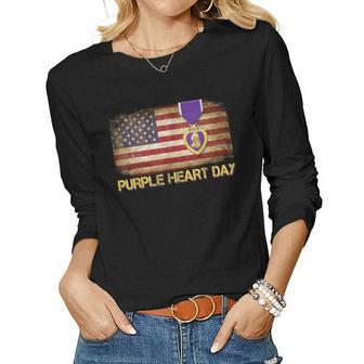 Purple Heart Day Military Us Combat Veteran Women Men Women Graphic Long Sleeve T-shirt - Seseable