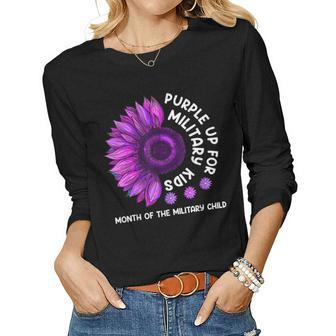 Purple Up For Military Kids Sunflower For Military Childs Women Graphic Long Sleeve T-shirt - Seseable