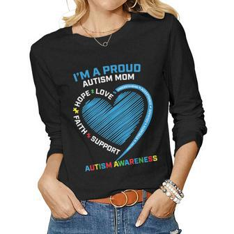 Puzzle Piece Heart Awareness Daughter Son Proud Autism Mom Women Graphic Long Sleeve T-shirt - Seseable
