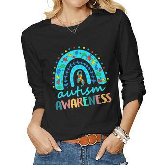 Puzzle Rainbow In April We Wear Blue Autism Awareness Month Women Long Sleeve T-shirt | Mazezy