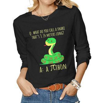 Python Pithon Pi Symbol Funny Math Teacher Pi Day V2 Women Graphic Long Sleeve T-shirt - Seseable