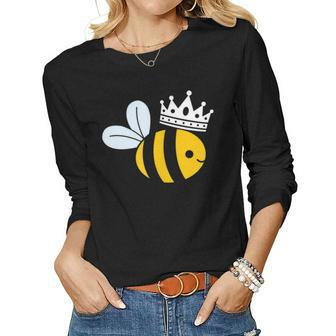 Queen B Queen Bee Bumble Bee With Crown Women Long Sleeve T-shirt | Mazezy