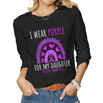 Rainbow Hearts Mom Dad Purple Daughter Epilepsy Awareness Women Long Sleeve T-shirt | Mazezy