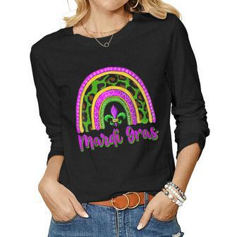 Rainbow Mardi Gras New Orleans Parade Festival Party Leopard Women Graphic Long Sleeve T-shirt - Seseable