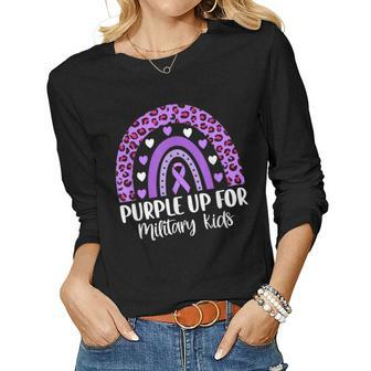 Rainbow Purple Up For Military Kids Month Of Military Child Women Long Sleeve T-shirt | Mazezy