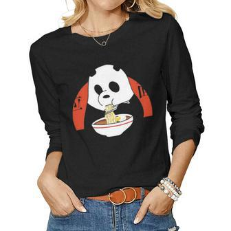 Ramen Is Life Panda Bear Eat Ramen Funny Japanese Women Graphic Long Sleeve T-shirt - Seseable
