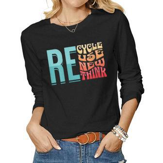 Womens Recycle Reuse Renew Rethink Vintage Environmental Activism Women Long Sleeve T-shirt | Mazezy