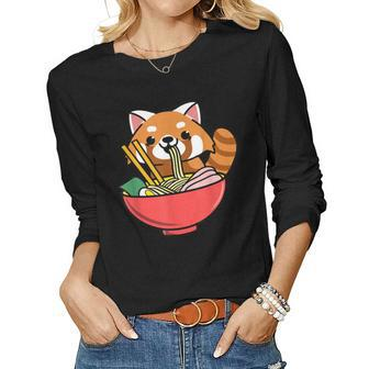 Red Panda Eating Ramen Women Long Sleeve T-shirt | Mazezy
