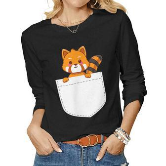 Red Panda In Pocket - Cute Kawaii Red Panda Women Long Sleeve T-shirt | Mazezy