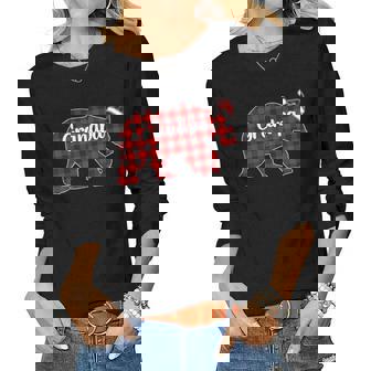 Red Plaid Bear Christmas Pajama Grandpa Matching Family Women Long Sleeve T-shirt | Mazezy