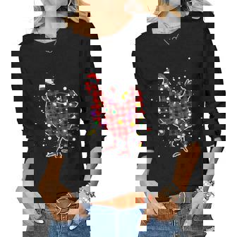 Red Plaid Buffalo Chicken Christmas Pajamas Family Xmas Women Long Sleeve T-shirt | Mazezy