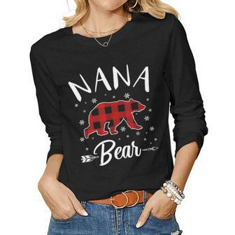 Red Plaid Nana Bear Matching Buffalo Family Pajama Women Graphic Long Sleeve T-shirt - Seseable