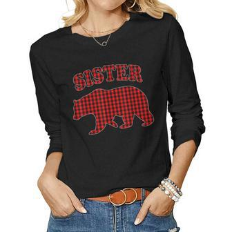 Red Plaid Sister Bear Buffalo Family Pajama Women Long Sleeve T-shirt | Mazezy