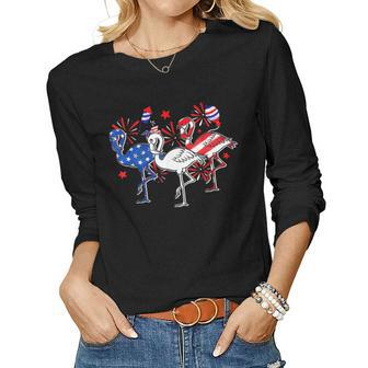 Red White Blue Flamingo 4Th Of July Patriot Us America Flag Women Long Sleeve T-shirt | Mazezy