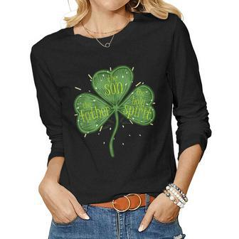 Religious Christian Catholic St Patricks Day Irish Shamrock V2 Women Graphic Long Sleeve T-shirt - Seseable