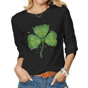 Religious Christian Catholic St Patricks Day Irish Shamrock V3 Women Graphic Long Sleeve T-shirt - Seseable