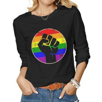 Resist Fist Rainbow Lesbian Gay Lgbt Strength Power & Pride Women Graphic Long Sleeve T-shirt - Seseable
