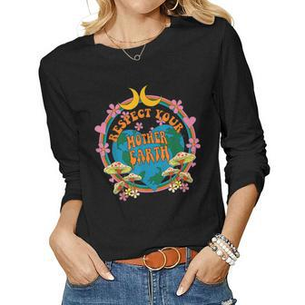 Respect Mother Planet Earth Day Groovy Hippie Mushroom Women Long Sleeve T-shirt | Mazezy
