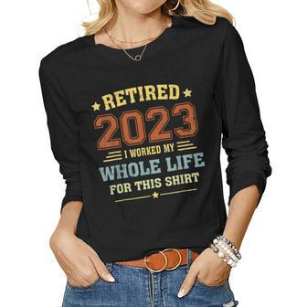 Retired 2023 Funny Vintage Retirement Humor Gifts Men Women Women Graphic Long Sleeve T-shirt - Seseable