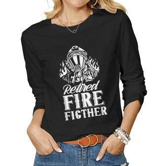 Retired Firefighter Fire Fighter Retirement Retiree Women Graphic Long Sleeve T-shirt - Seseable