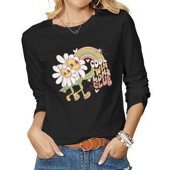 Retro Cool Twin Moms Club Groovy Twin Mama For Women Long Sleeve T-shirt | Mazezy
