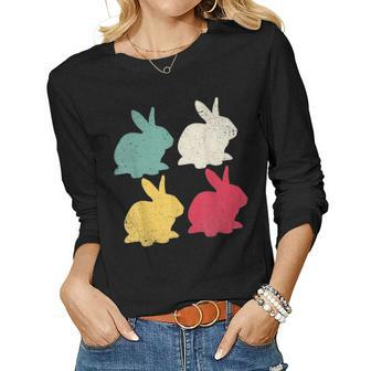 Retro Easter Bunny Rabbit Vintage Men Dad Kids Women Gift Women Graphic Long Sleeve T-shirt - Seseable