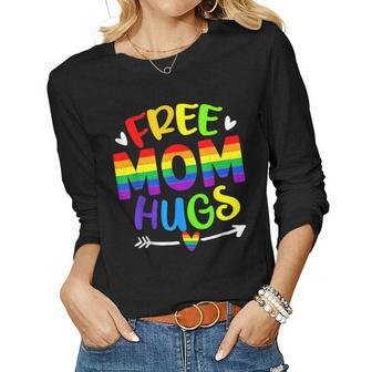 Retro Free Mom Hugs Rainbow Lgbt Lesbian Gay Trans Pride Women Long Sleeve T-shirt | Mazezy