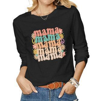 Retro Groovy Mama Matching Family Mothers Day Party Women Graphic Long Sleeve T-shirt - Seseable