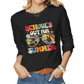 Retro Groovy Schools Out For Summer Graduation Teacher Kids Women Long Sleeve T-shirt | Mazezy