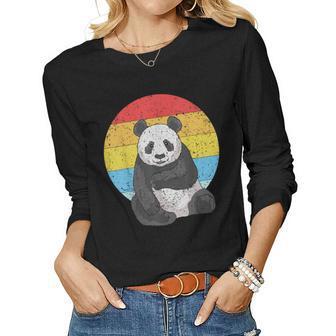 Retro Sunset Panda Kawaii Vintage Panda Women Long Sleeve T-shirt | Mazezy