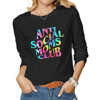 Retro Vintage Anti Social Moms Club Mom Life Mothers Day Women Graphic Long Sleeve T-shirt - Seseable