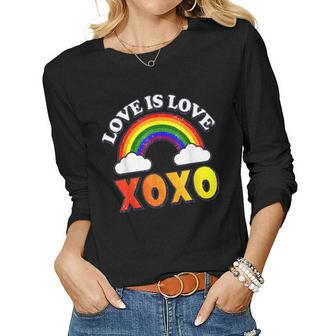 Retro Xoxo Rainbow Love Valentines Day Men Women Couples Women Graphic Long Sleeve T-shirt - Seseable