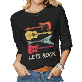 Lets Rock N Roll Guitar Retro Men Women Women Long Sleeve T-shirt | Mazezy