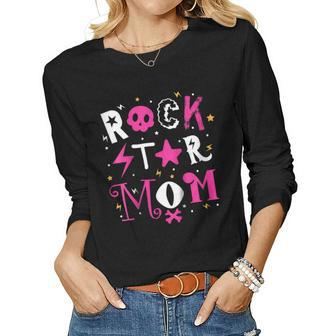 Rockstar Mom Birthday Party Theme Shirt Outfit Tee Women Long Sleeve T-shirt | Mazezy