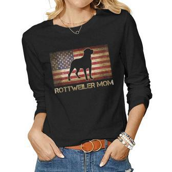 Rottweiler Mom Vintage American Flag Patriotic Dog Lover Women Graphic Long Sleeve T-shirt - Seseable