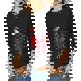 Santa Red Plaid Chicken Christmas Xmas Matching Pajama Women Long Sleeve T-shirt | Mazezy