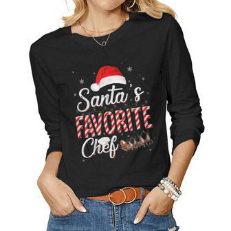 Santas Favorite Chef Santa Christmas Hat In Snow Women Long Sleeve T-shirt | Mazezy UK