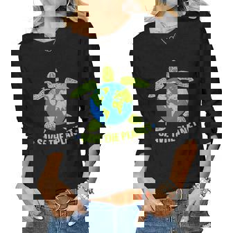 Womens Save The Planet Turtle World Environmental Women Long Sleeve T-shirt | Mazezy