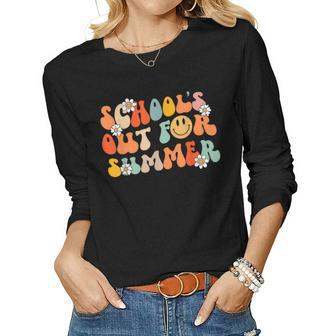 Schools Out For Summer Graduation Teacher Kids Retro Groovy Women Long Sleeve T-shirt | Mazezy