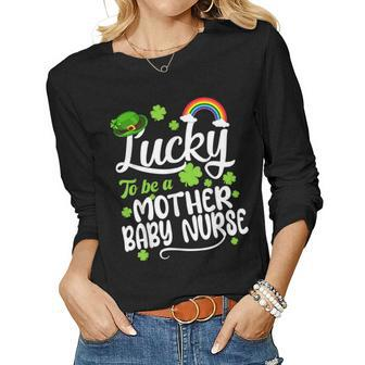 Shamrocks Lucky To Be A Mother Baby Nurse St Patricks Day Women Graphic Long Sleeve T-shirt - Thegiftio UK