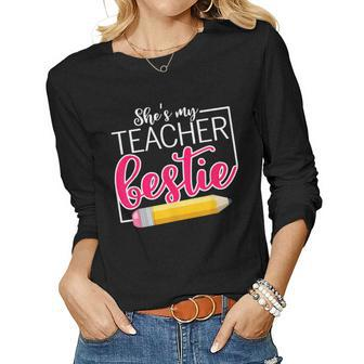 She Is My Teacher Bestie Couple Matching Outfit Apparel Women Graphic Long Sleeve T-shirt - Seseable