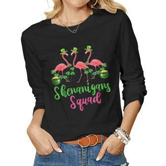 Shenanigan Squad Irish Flamingo Leprechaun St Patricks Day Women Graphic Long Sleeve T-shirt - Thegiftio
