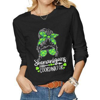 Shenanigans Coordinator Messy Bun St Patricks Day For Women Women Long Sleeve T-shirt | Mazezy