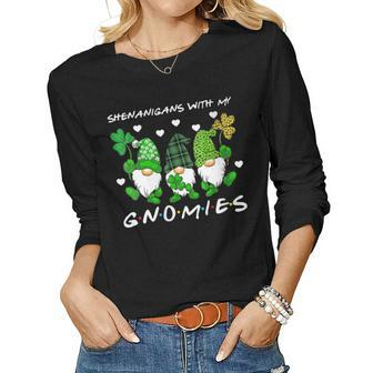 Womens Shenanigans With My Gnomies St Patricks Day Gnome Shamrock Women Long Sleeve T-shirt | Mazezy