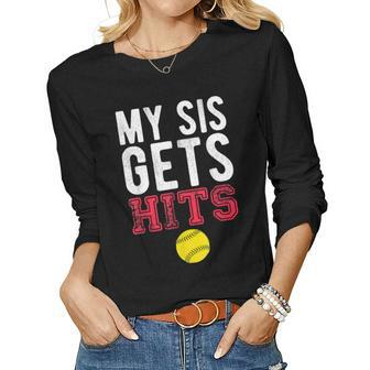 My Sis Gets Hits Softball Brother Sister Women Long Sleeve T-shirt | Mazezy