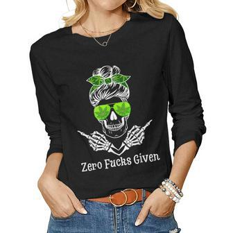Skull Messy Bun Mom Weed Leaf 420 Marijuana Women Long Sleeve T-shirt | Mazezy AU