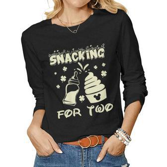 Snacking For Two Pregnancy For Mom Women Long Sleeve T-shirt | Mazezy